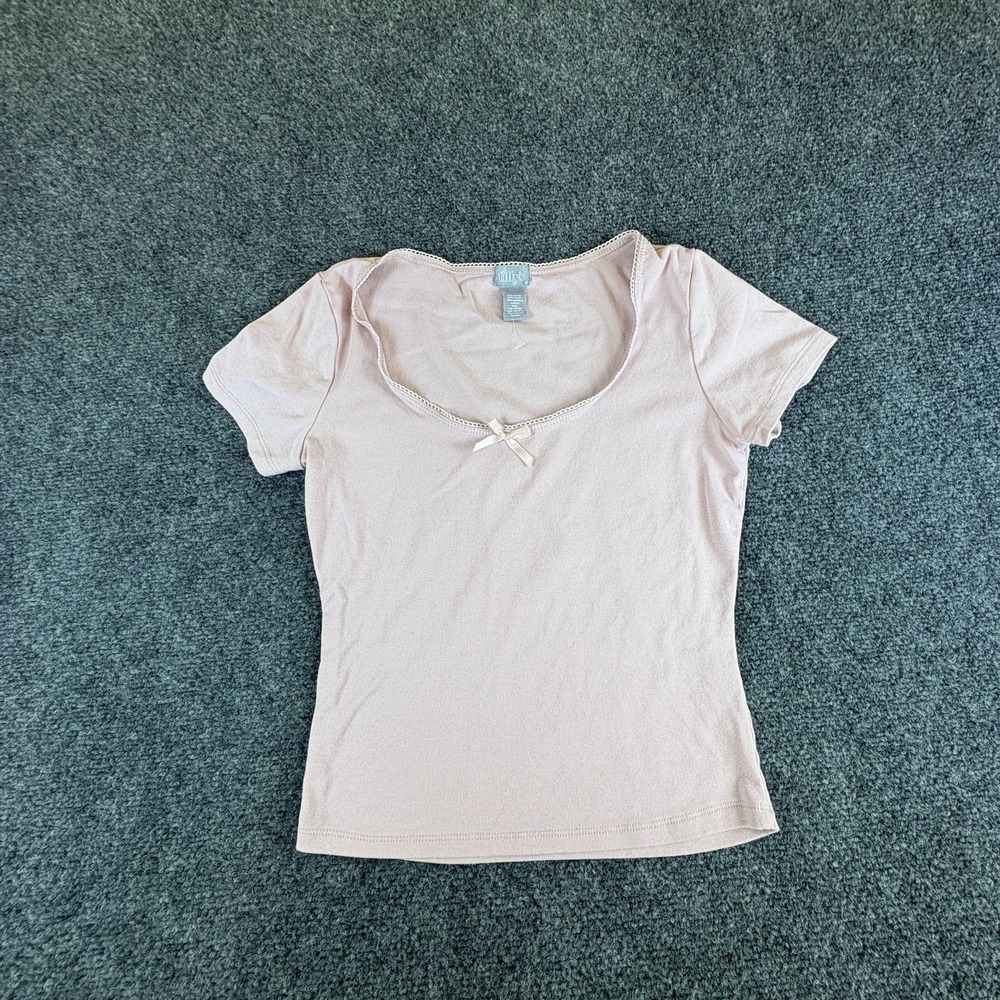 Tillys Full Tilt Essentials‎ Trim T-Shirt Girls Medium Light Pink Bow Cotton